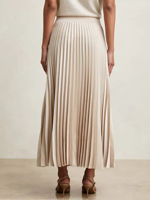 ATHAR-Pleated Midi Skirt in Champagne Neutral