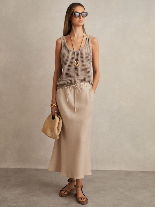 ATHAR-Slip Midi Skirt in Neutral