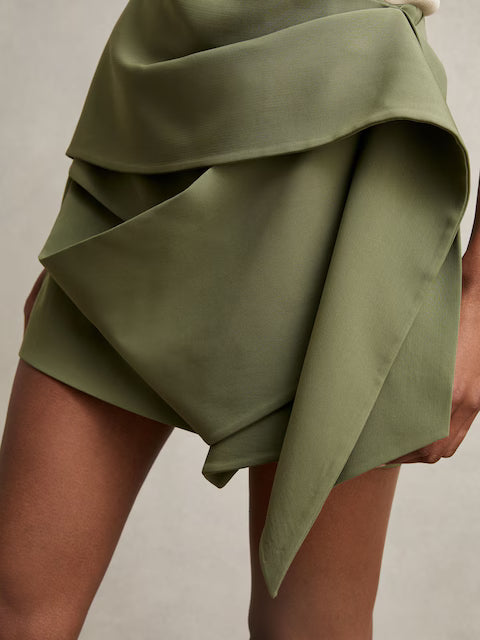 ATHAR-Sculptural Mini Skirt in Green