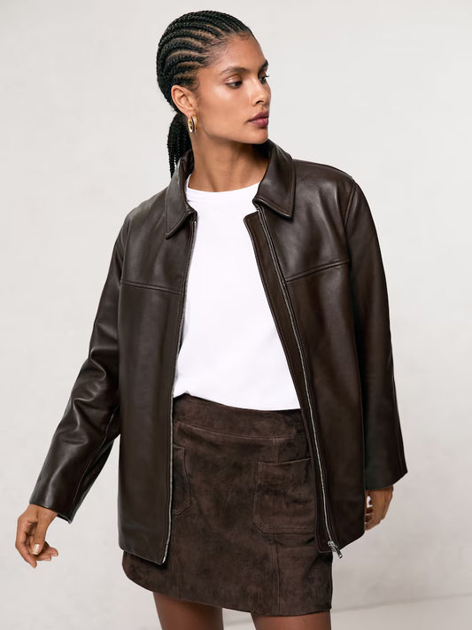ATHAR-Mini Suede Patch Pocket Skirt in Chocolate Brown