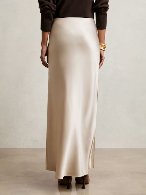 ATHAR-Silk Slip Maxi Skirt in Champagne Neutral