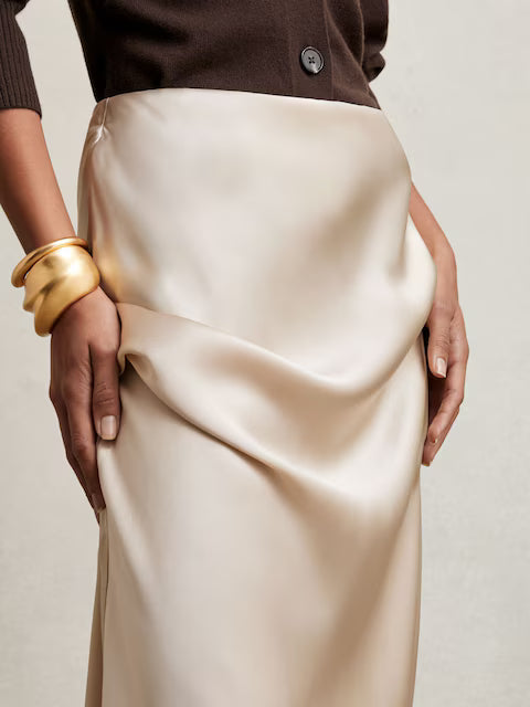 ATHAR-Silk Slip Maxi Skirt in Champagne Neutral