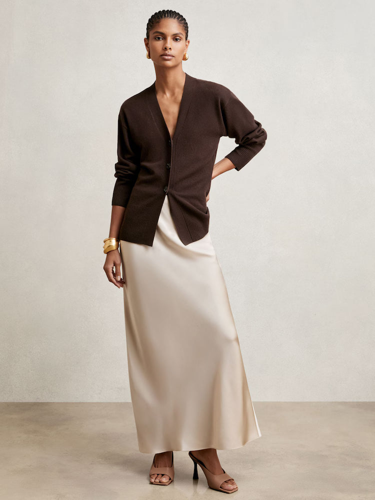 ATHAR-Silk Slip Maxi Skirt in Champagne Neutral
