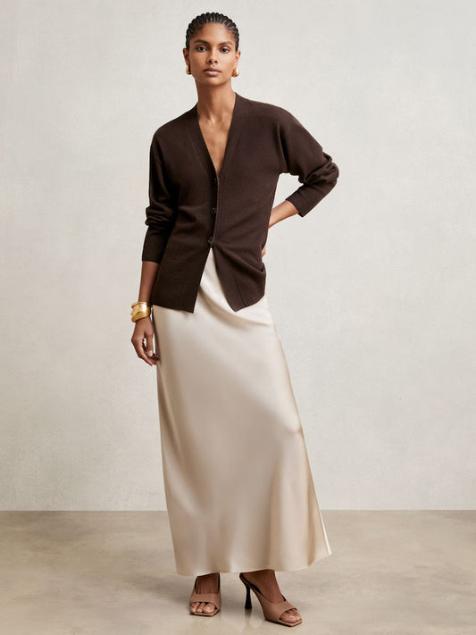 ATHAR-Silk Slip Maxi Skirt in Champagne Neutral