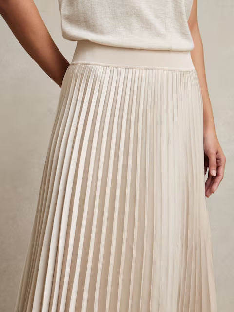 ATHAR-Pleated Midi Skirt in Champagne Neutral