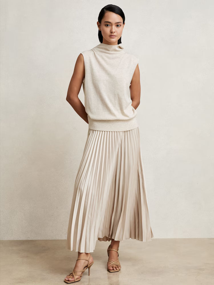 ATHAR-Pleated Midi Skirt in Champagne Neutral